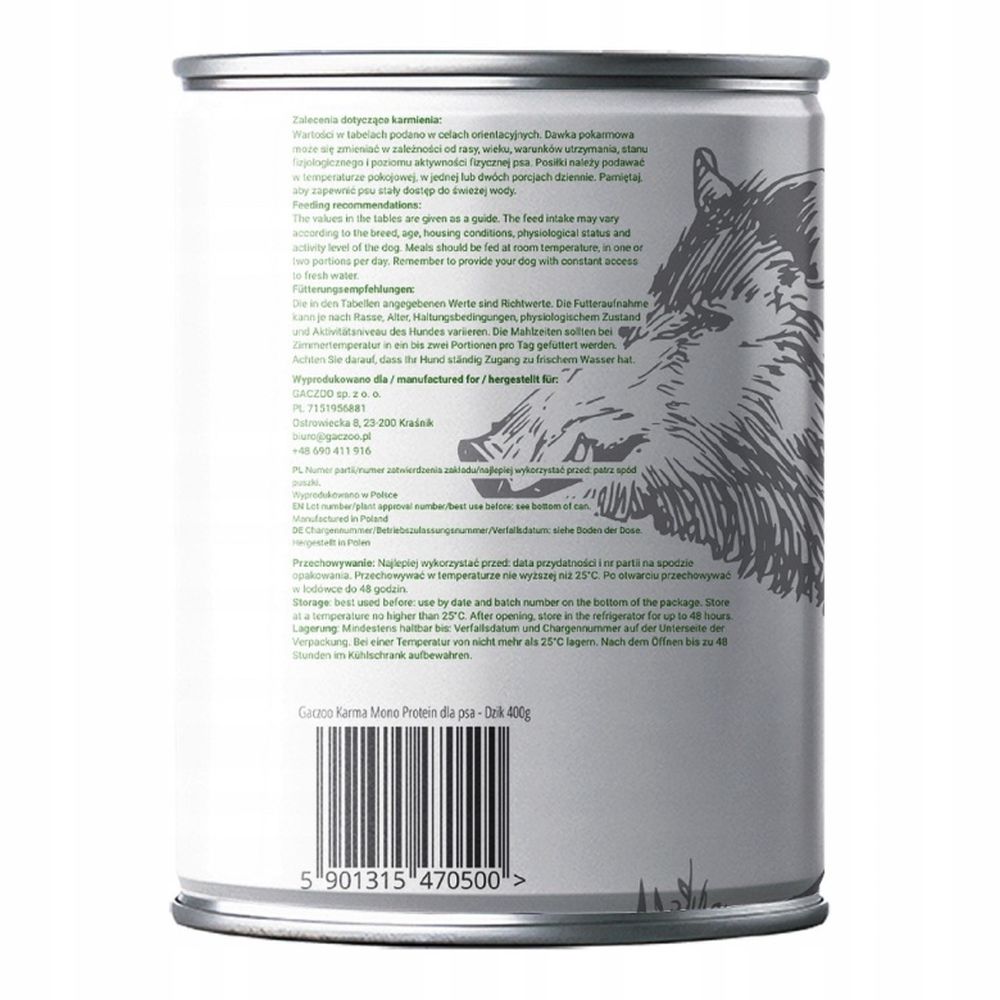 Gaczoo MONO Protein karma mokra dla psa Dzik 400g
